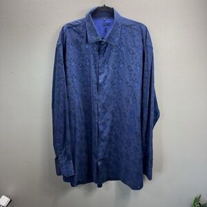 Visconti Signature Series Long Sleeve Button Down Shirt 3XLT Blue Patterned